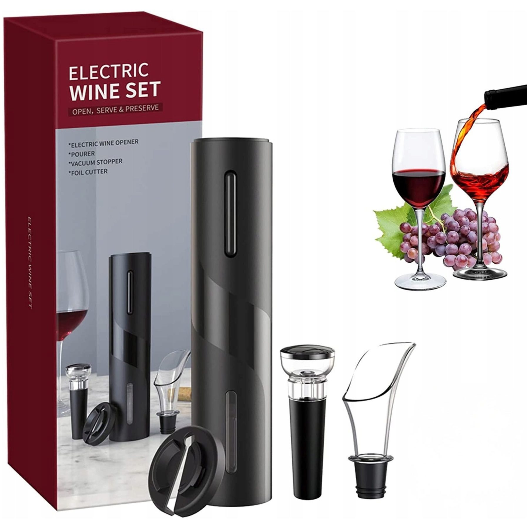 Elektryczny korkociąg do wina | 4 w 1 | Na prezent