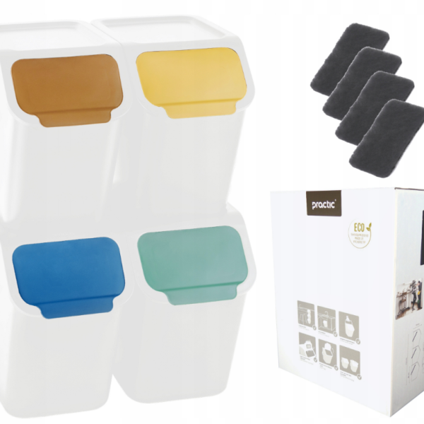ZESTAW 4 POJEMNIKÓW DO SEGREGACJI ŚMIECI + FILTRY