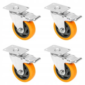 4X KÓŁKA TRANSPORTOWE OBROTOWE | KOŁA 100MM 460KG Z HAMULCEM