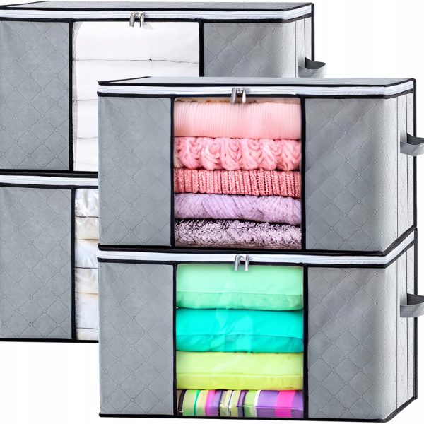 4 sztuki | POJEMNIKI DO PRZECHOWYWANIA UBRAN | ORGANIZER DO SZAFY 85L x 4