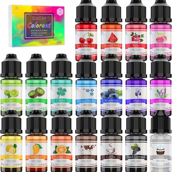 18 szt. BARWNIK DO ŻYWICY EPOKSYDOWEJ | BARWNIKI DO ŻYWIC UV | 18 x 10ml