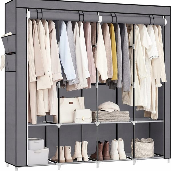 SZAFA TEKSTYLNA MATERIAŁOWA GARDEROBA NA UBRANIA SZARA | 45 x 170 x 167 cm