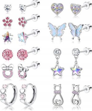 Zestaw 10 Par | Hipoalergicznych | Kolczyków dla Dziewcząt | Srebrne