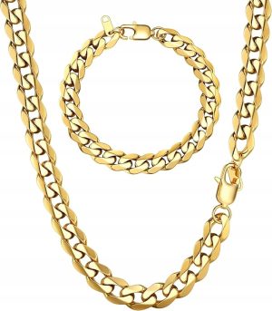 Męski łańcuszek pancerka 9 mm długość 51 cm stal nierdzewna, odcienie złota