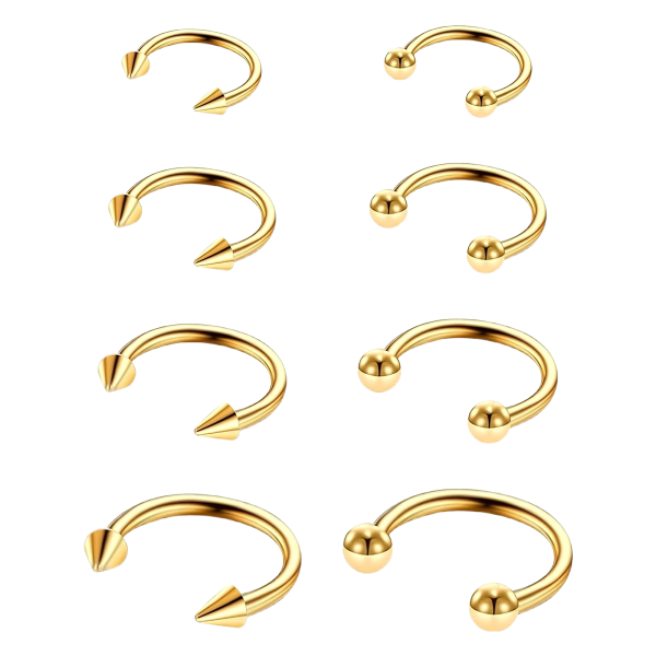 Kolczyki do przegrody nosowej | 8 sztuk podkówki | Stal nierdzewna
