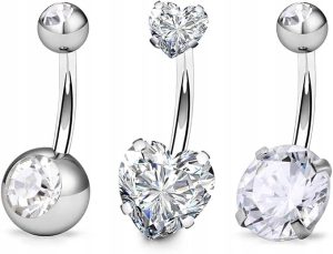 Srebrny Kolczyk do Pępka | 14G Stal Chirurgiczna 316L | 3 szt.