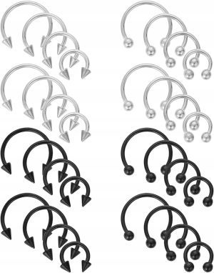 Pierścienie Podkowy 16G Stal Chirurgiczna do Nosa, Brwi, Warg 32 szt.