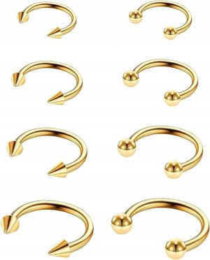 Kolczyki do przegrody nosowej | 8 sztuk podkówki | Stal nierdzewna
