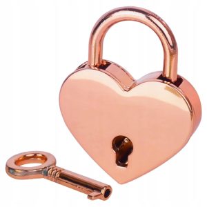 MINI DEKORACYJNA KŁÓDKA Z KLUCZEM| W KSZTAŁCIE SERCA| ZŁOTA 3,9x3x0,7 cm