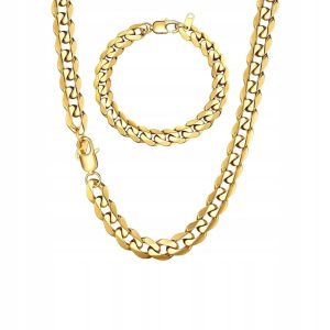 Męski łańcuszek pancerka, odcień złota, 9 mm, 55 cm, stal nierdzewna