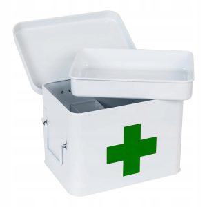 DOMOWA APTECZKA | DO PRZECHOWYWANIA LEKÓW | METALOWA| ZAMYKANA | BIAŁA