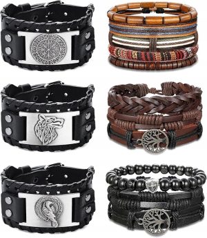 Zestaw 14 | Skórzanych Bransoletek | Męskich w Stylu Wikingów