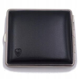 GERMANUS | Papierośnica Stalowa | z Skórzanym Pokrowcem | Czarna