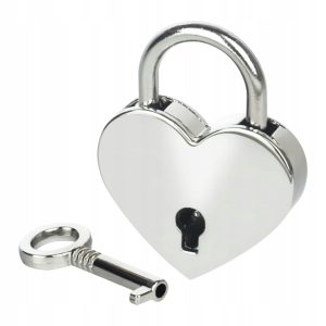MINI DEKORACYJNA KŁÓDKA Z KLUCZEM| W KSZTAŁCIE SERCA| SREBRNY 3,9x3x0,7 cm