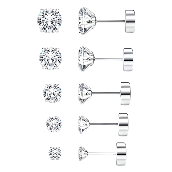 5 Par Kolczyków 18G Stal Nierdzewna Cyrkonia Helix Wkręcane Srebro