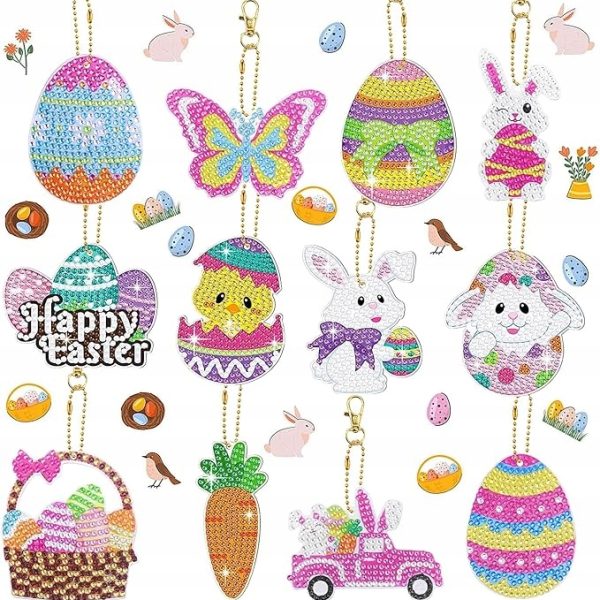 Homgaty Zawieszki diamentowe 5D na Wielkanoc, 12 sztuk, DIY do dekoracji