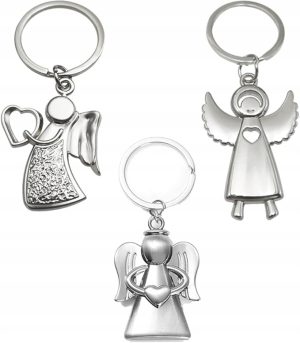 Breloczek do kluczy z Aniołem Stróżem | Srebrny talizman | 3 szt.