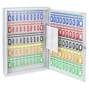 SZAFKA NA KLUCZE |100 HACZYKÓW | REGULOWANE LISTWY Z HACZYKAMI | JASNOSZARA