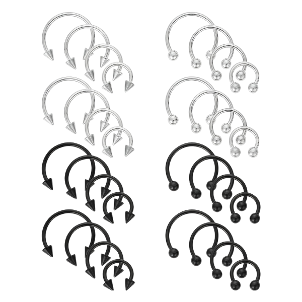 Pierścienie Podkowy 16G Stal Chirurgiczna do Nosa, Brwi, Warg 32 szt.