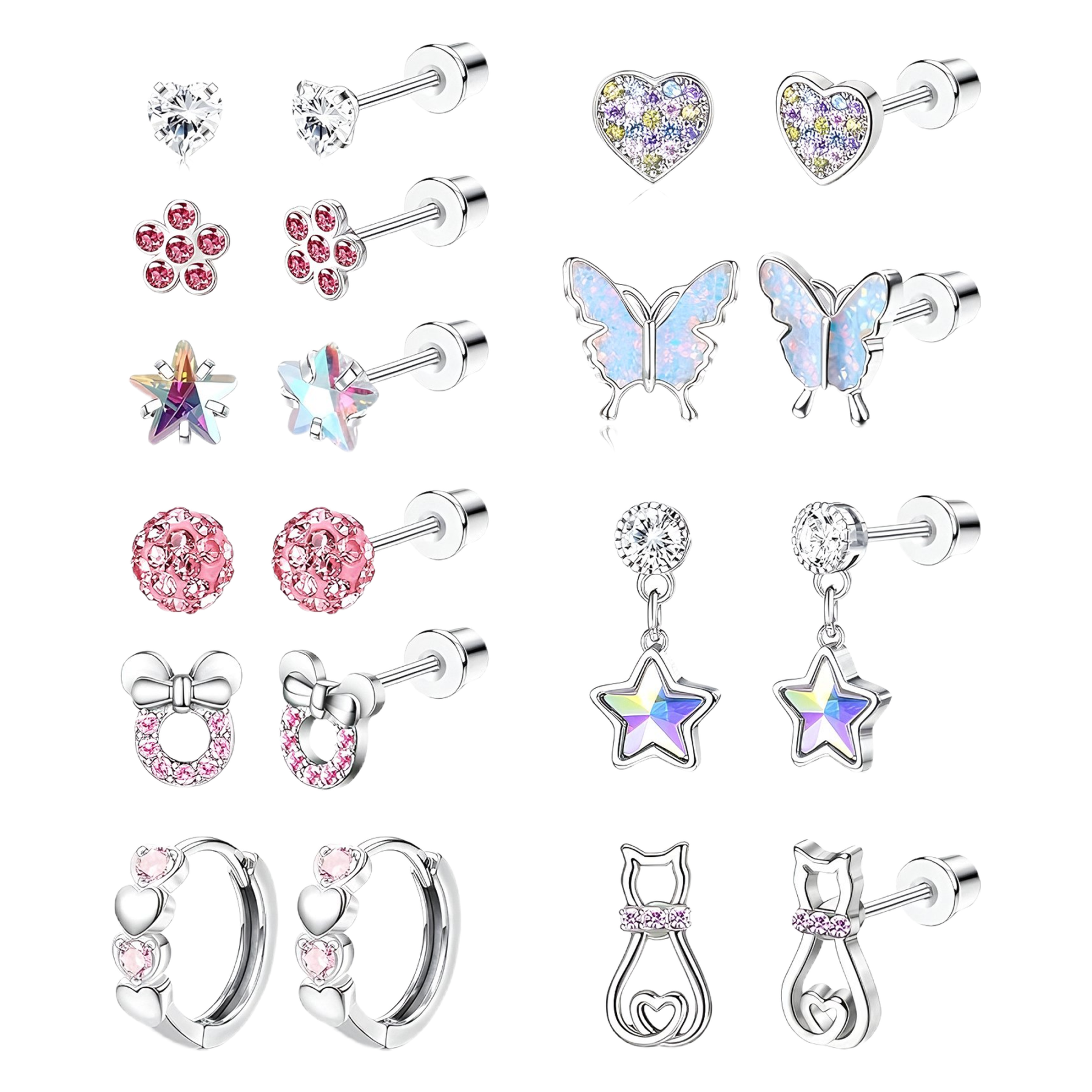 Zestaw 10 Par | Hipoalergicznych | Kolczyków dla Dziewcząt | Srebrne