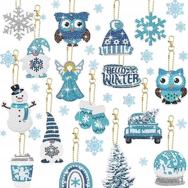 Zawieszki Diamentowe 5D na Boże Narodzenie 16 szt. DIY Sowa Płatki Śniegu