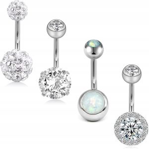 Kolczyk do Pępka 10mm Srebrny Stal Chirurgiczna z Kamieniami 14G