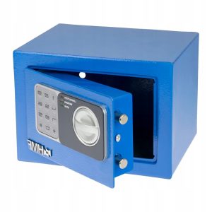 MAŁY SEJF Z ZAMKIEM SZYFROWYM| SEJF MEBLOWY |NIEBIESKI |23 x 17 x 17 cm