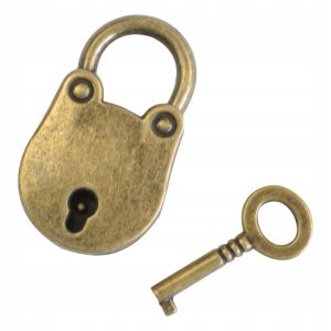 DEKORACYJNA KŁÓDKA| STYL VINTAGE| Z KLUCZEM| 3,8 x 2,5 x 1 cm | BRĄZ