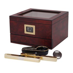 GERMANUS Humidor na 75 cygar | szklana pokrywka | higrometr| popielniczka