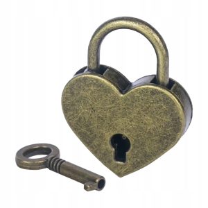 MINI DEKORACYJNA KŁÓDKA Z KLUCZEM| W KSZTAŁCIE SERCA| BRĄZ 3,9 x 3 x 0,7 cm