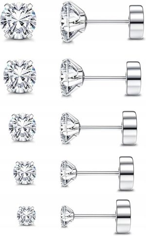 5 Par Kolczyków 18G Stal Nierdzewna Cyrkonia Helix Wkręcane Srebro