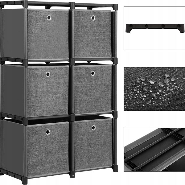 REGAŁ SZAFA REGULOWANA ORGANIZER PÓŁKA CZARNA 6 POJEMNIKÓW