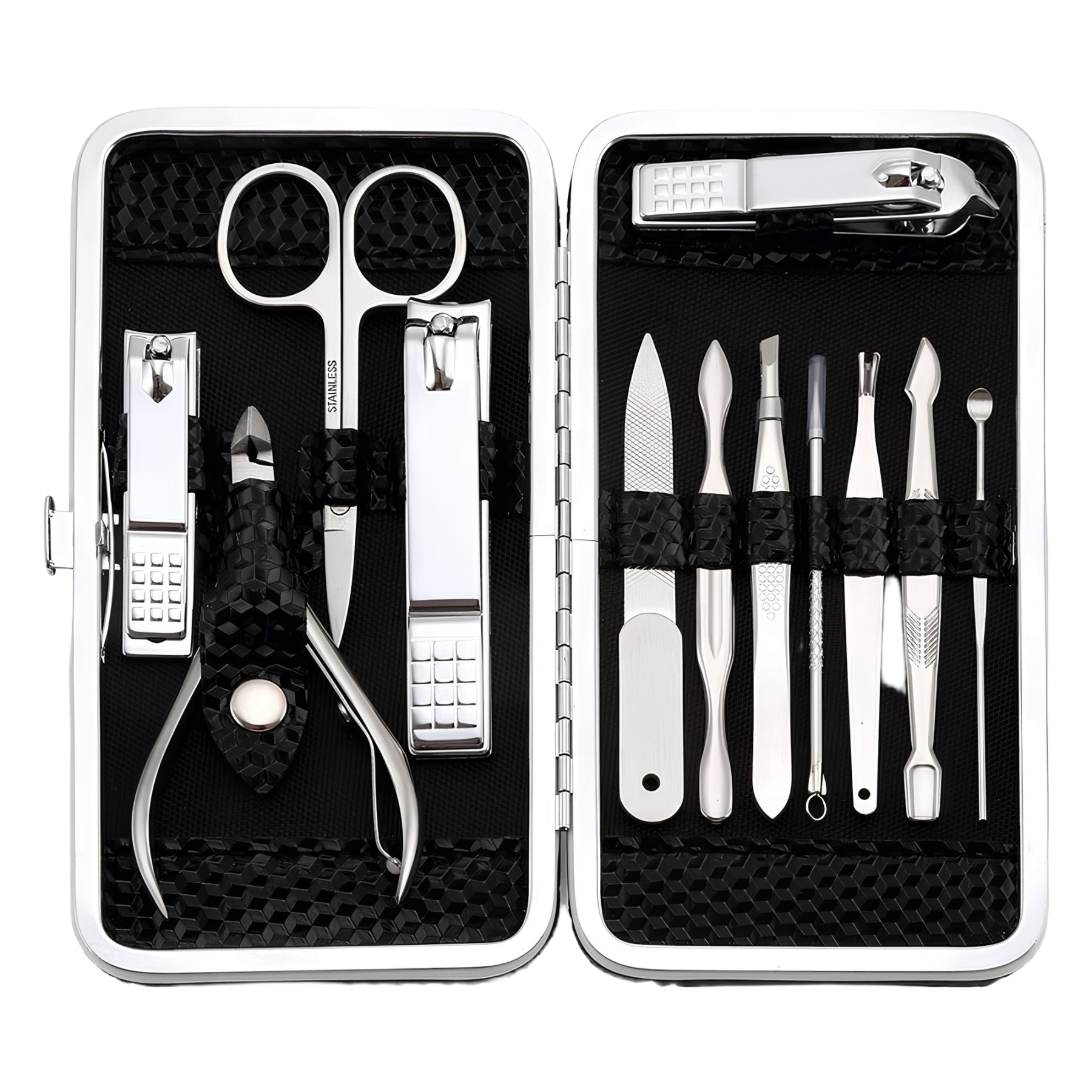 Keiby Zestaw do Manicure i Pedicure 12 szt Stal Nierdzewna Skórzane Pudełko