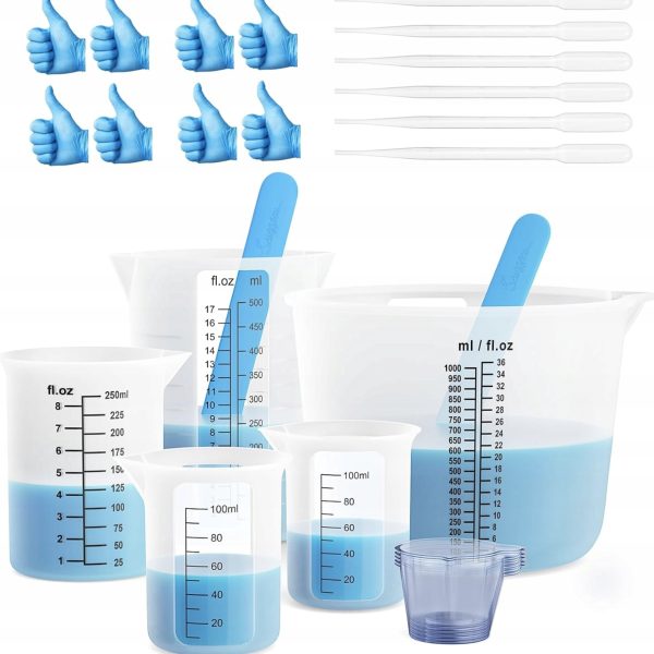 Silikonowe miarki do żywicy epoksydowej 1000 ml 500 ml 250 ml 100 ml