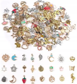 150 Charmsów do Biżuterii DIY - Złote Srebrne Emaliowane Zawieszki 150 szt.