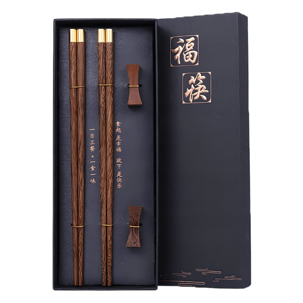 zestaw 2 par drewnianych pałeczek z podstawkami w etui