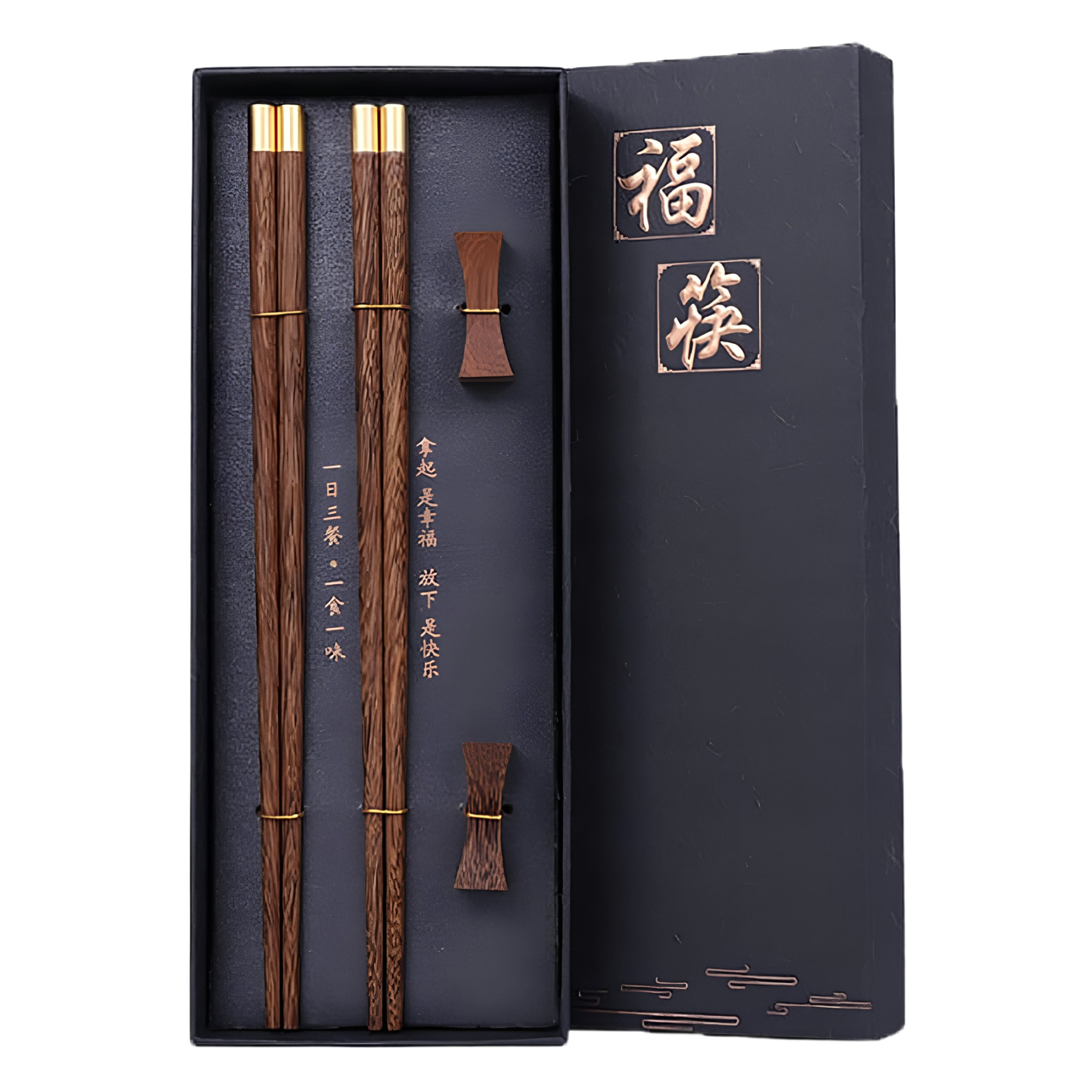 zestaw 2 par drewnianych pałeczek z podstawkami w etui