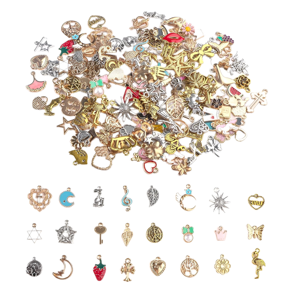 150 Charmsów do Biżuterii DIY - Złote Srebrne Emaliowane Zawieszki 150 szt.