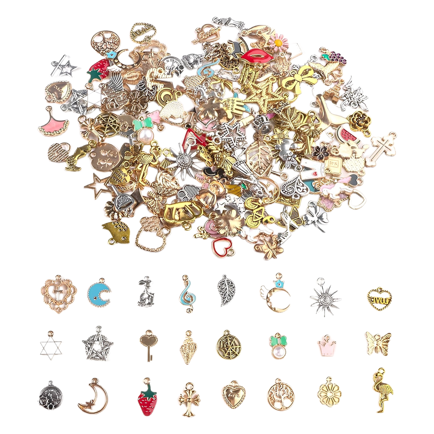 150 Charmsów do Biżuterii DIY - Złote Srebrne Emaliowane Zawieszki 150 szt.