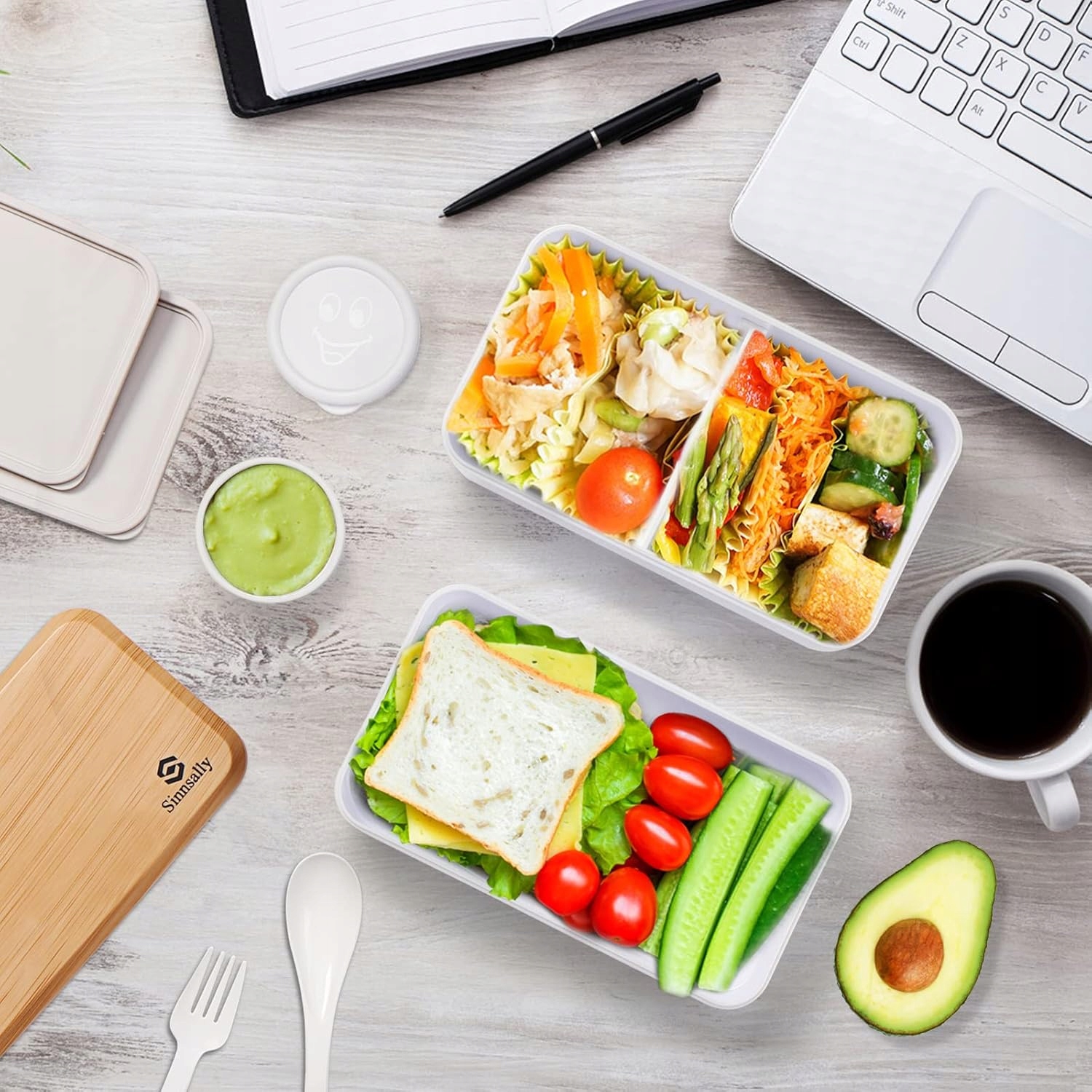 Sinnsally Lunch Bento Box 1400 ml - Szczelne Pudełko na Lunch białe - obrazek 4