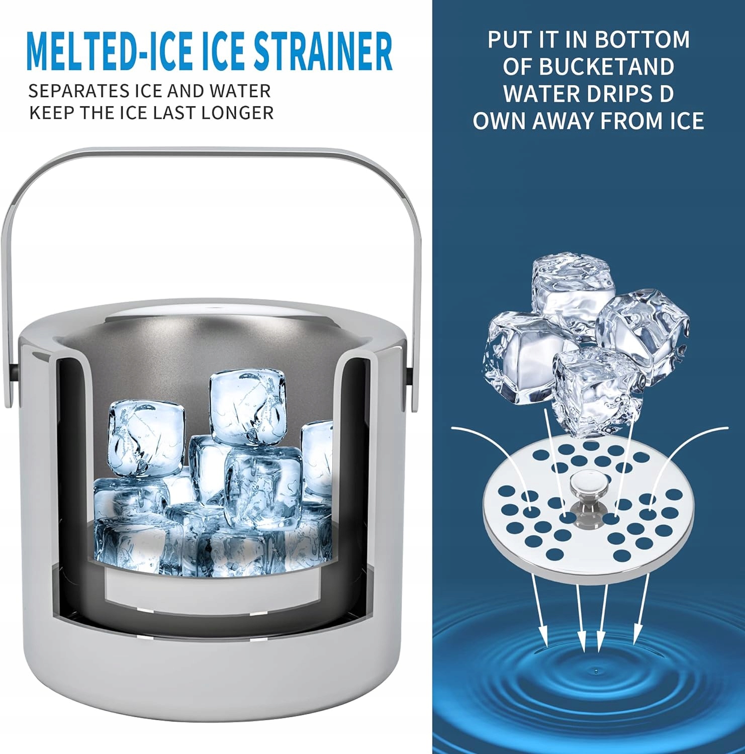 POJEMNIK WIADRO NA LÓD ZE STALI NIERDZEWNEJ 1.5L MISKA KOSTKI LODU SZAMPAN - obrazek 3