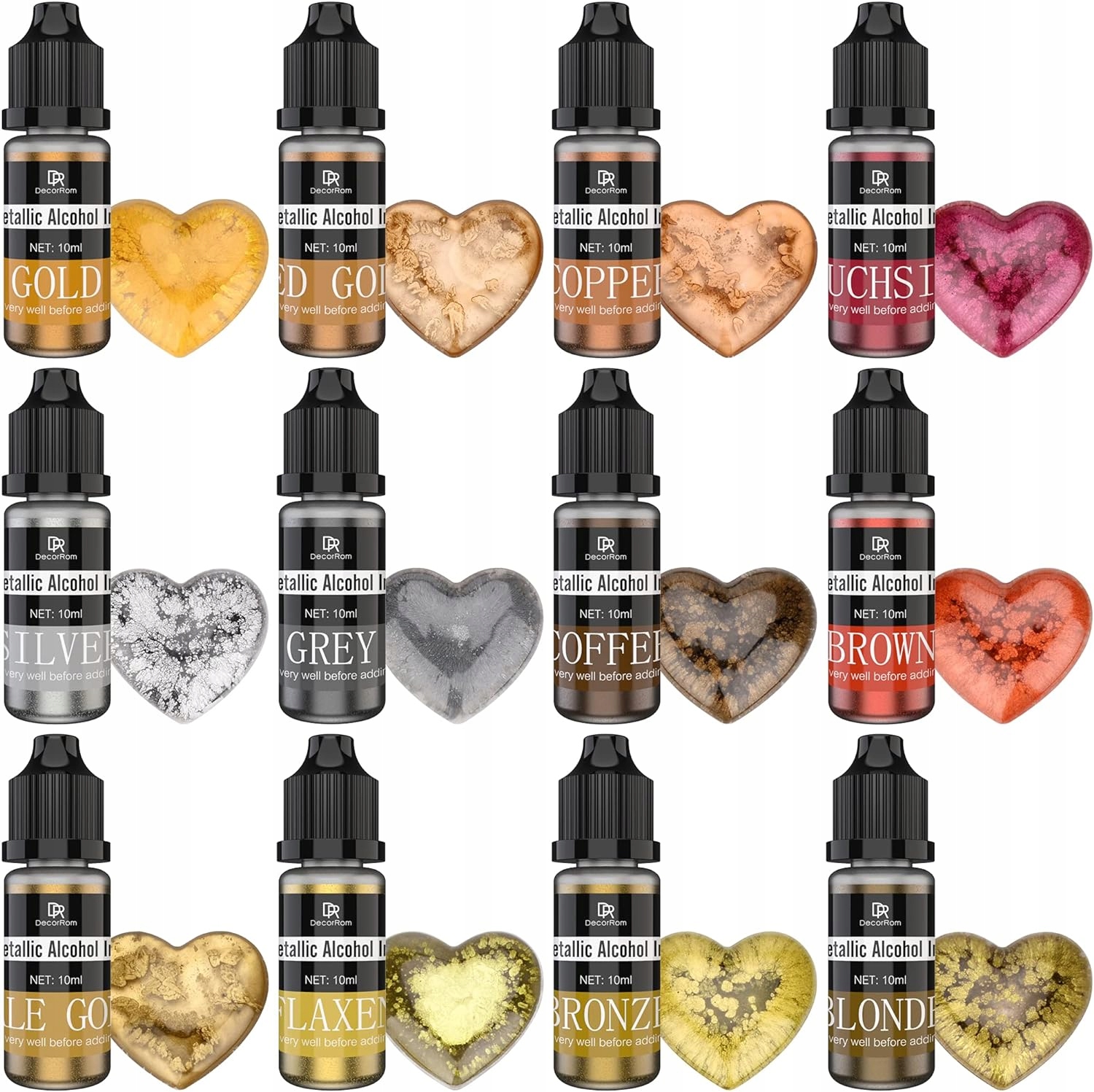12 szt. METALICZNE DO ŻYWICY EPOKSYDOWEJ | BARWNIKI DO ŻYWIC UV | 12 x 10ml - obrazek 2