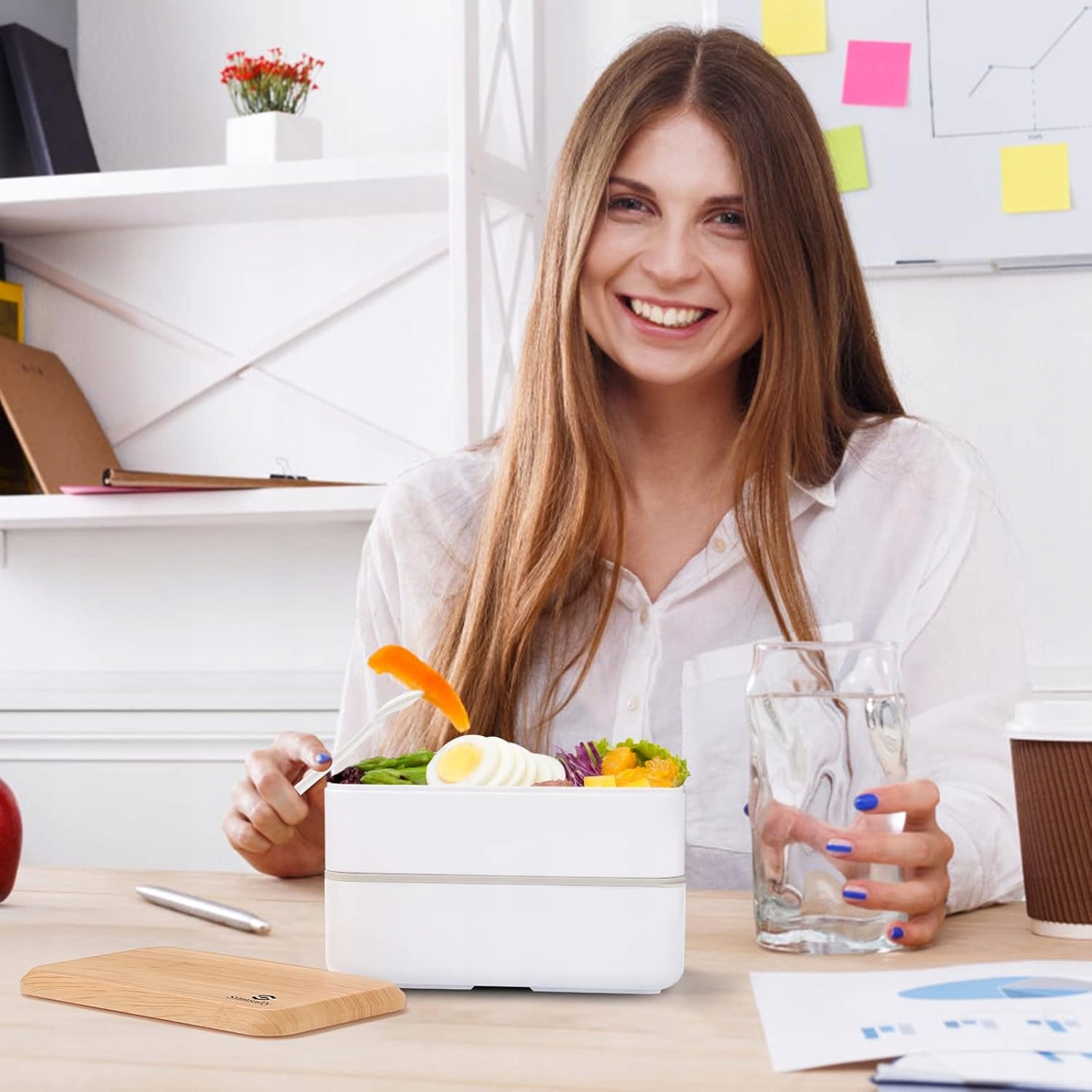Sinnsally Lunch Bento Box 1400 ml - Szczelne Pudełko na Lunch białe - obrazek 3