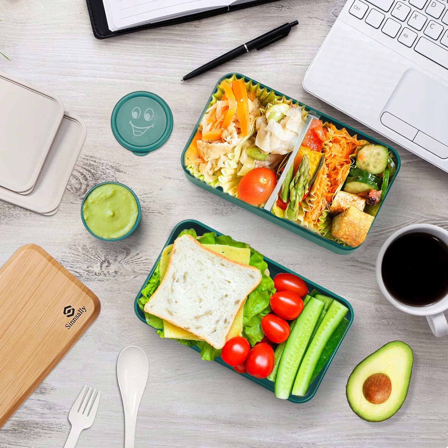 Sinnsally Lunch Bento Box 1400 ml - Szczelne Pudełko na Lunch zielone - obrazek 4