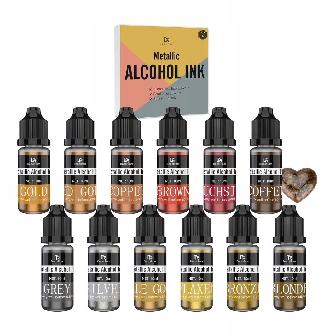 12 szt. METALICZNE DO ŻYWICY EPOKSYDOWEJ | BARWNIKI DO ŻYWIC UV | 12 x 10ml