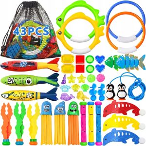 Zestaw 43 Zabawek do Nurkowania w Basenie dla Dzieci Kolorowe Pierścienie
