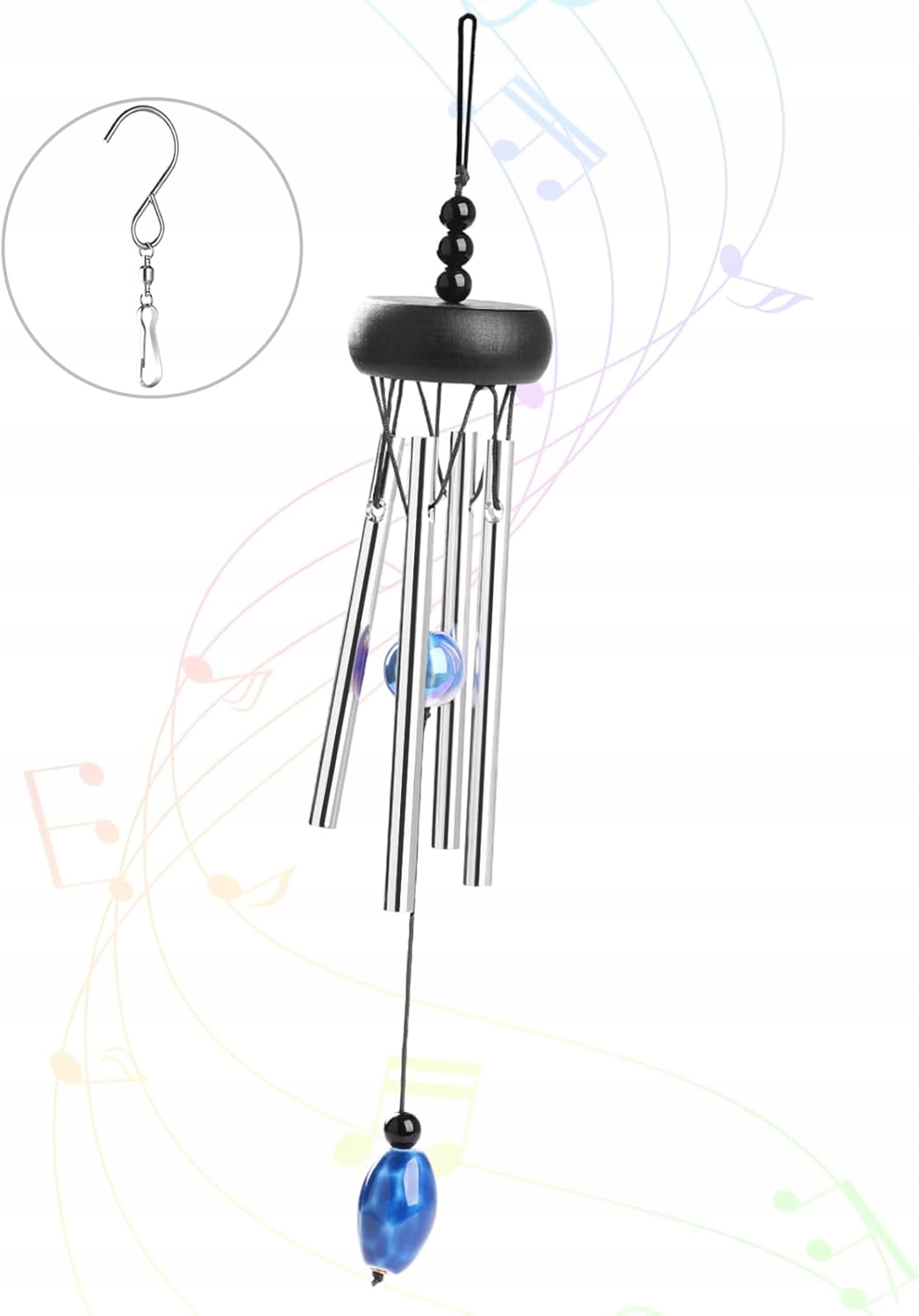 Mini Dzwonki Wietrzne 4 cale - Czarny, Dekoracja Ogrodowa, Prezent