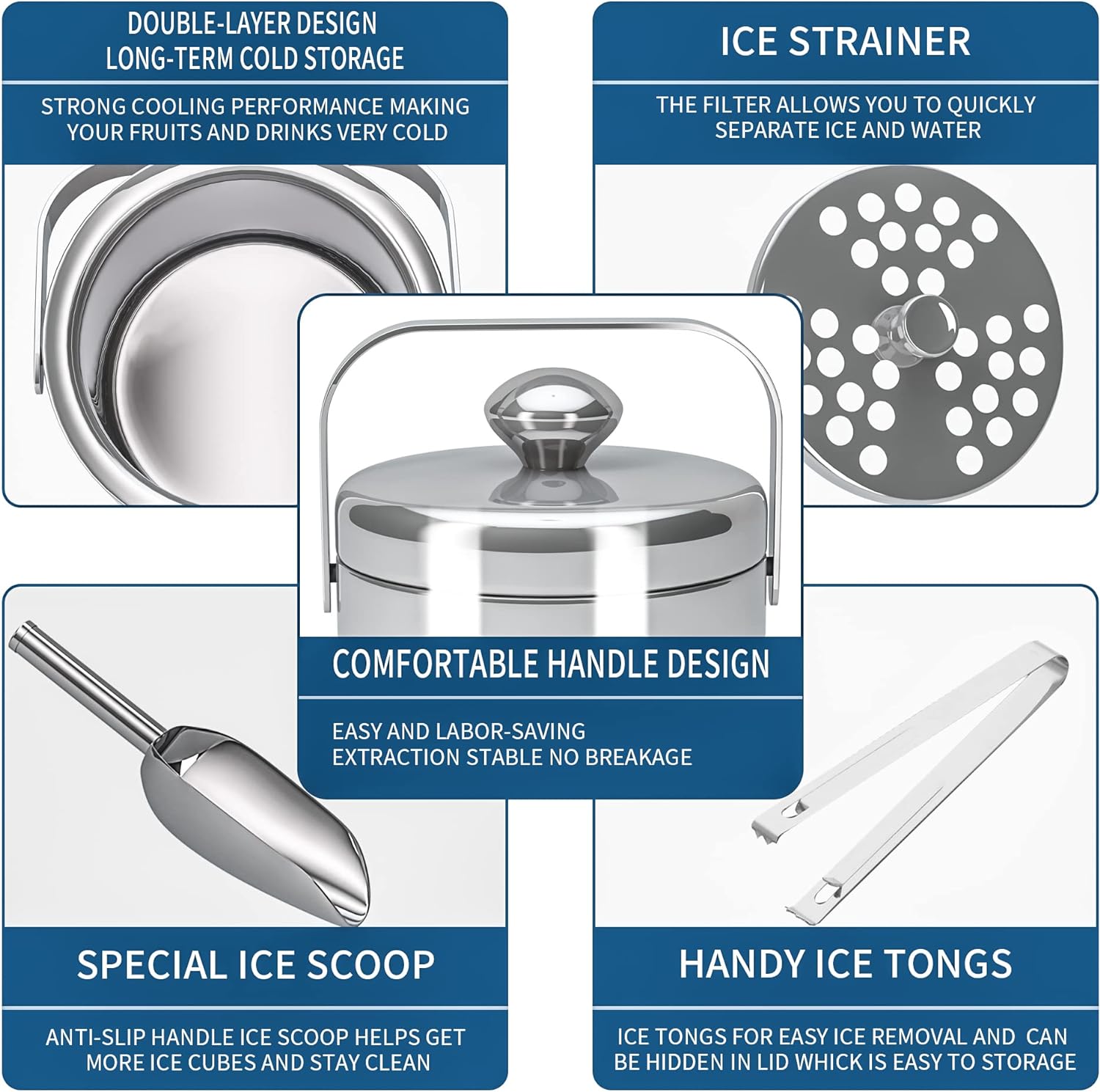 POJEMNIK WIADRO NA LÓD ZE STALI NIERDZEWNEJ 3L MISKA NA KOSTKI LODU SZAMPAN - obrazek 6
