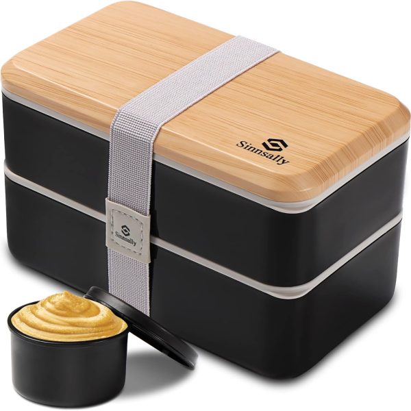 Sinnsally Czarny Lunch Bento Box 1400 ml - Szczelne Pudełko na Lunch