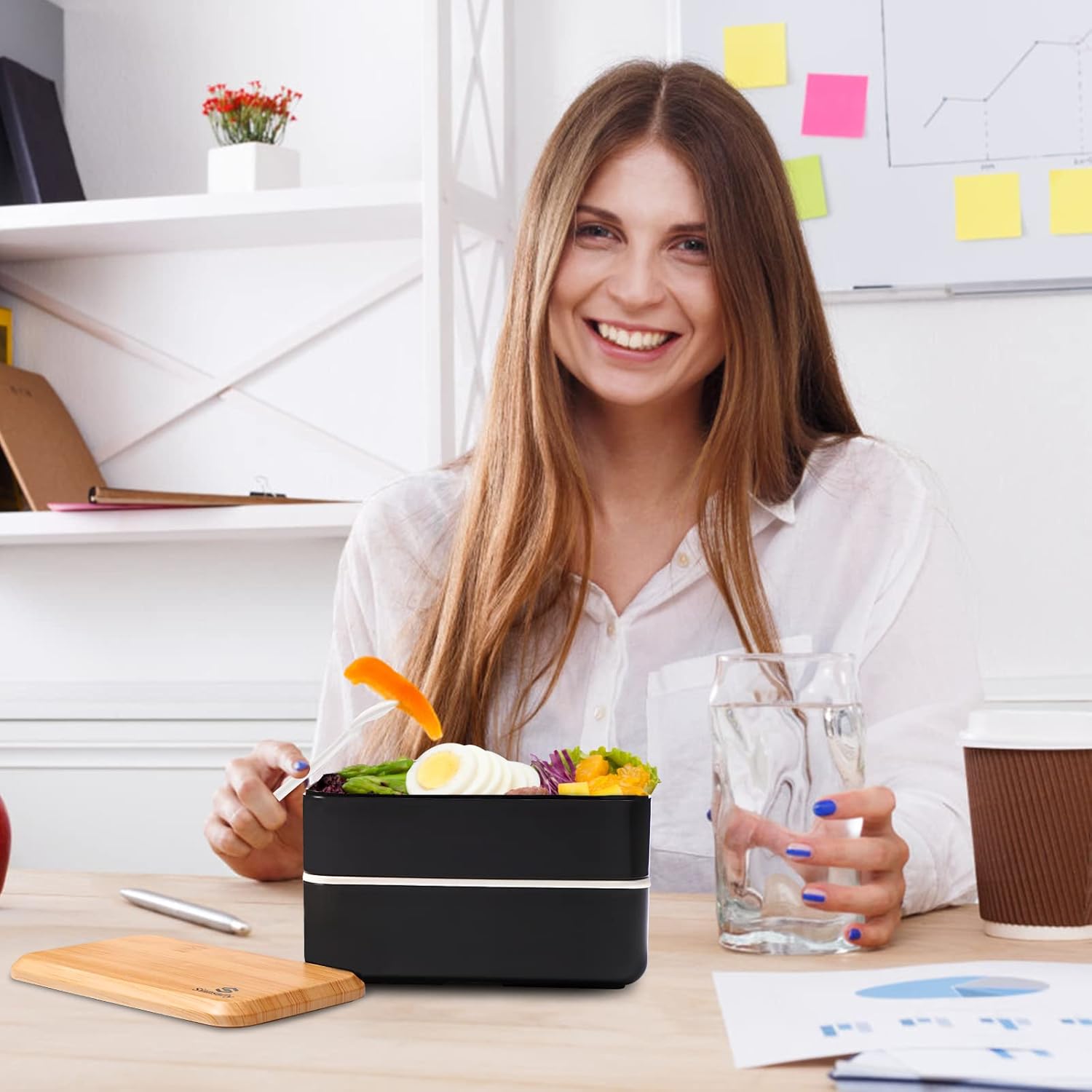 Sinnsally Czarny Lunch Bento Box 1400 ml - Szczelne Pudełko na Lunch - obrazek 3